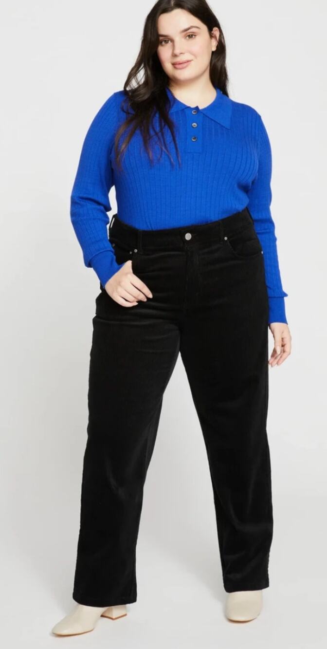 Universal Standard Cassidy High Rise Straight Corduroy Pants in Black Waist 34